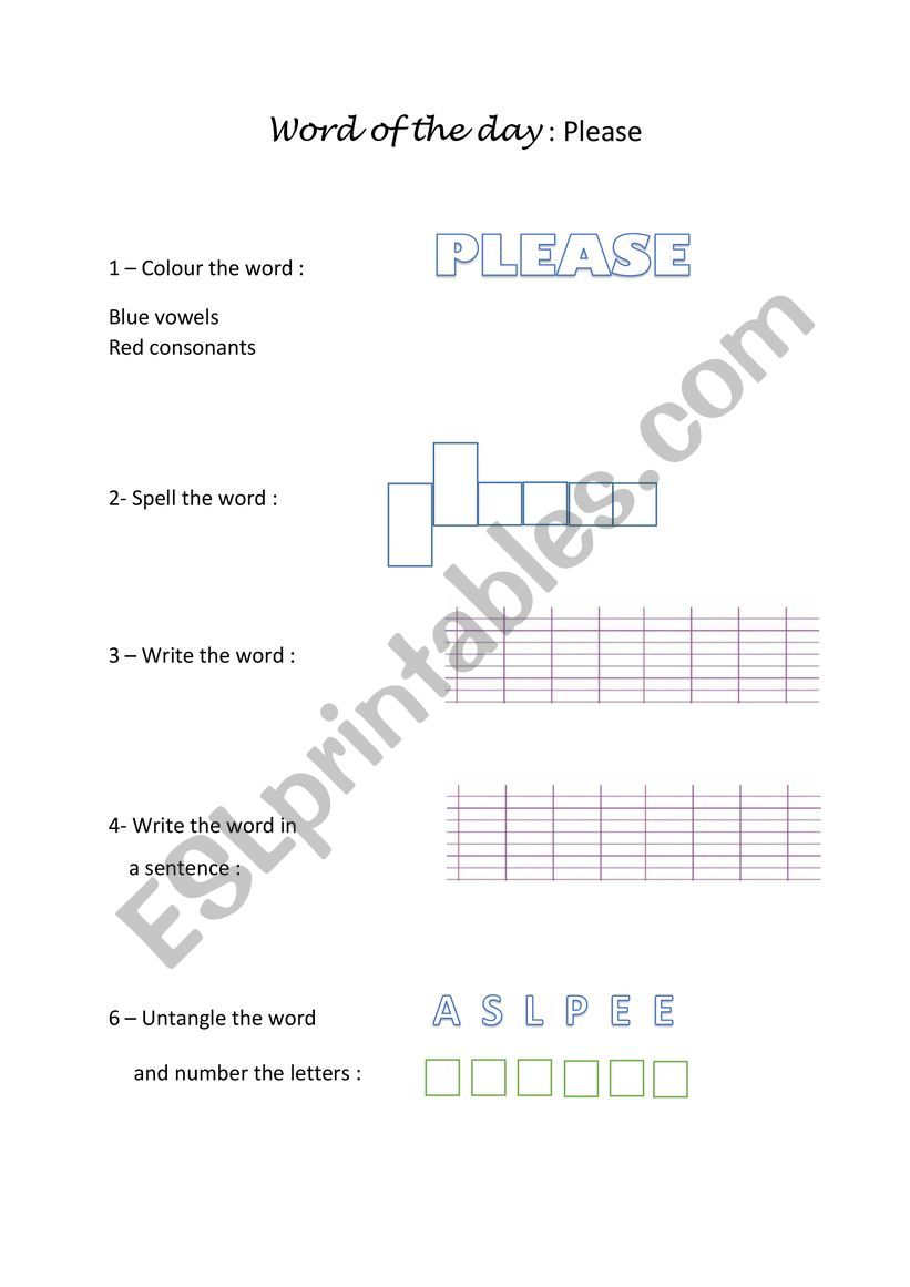 Word of the day : please worksheet