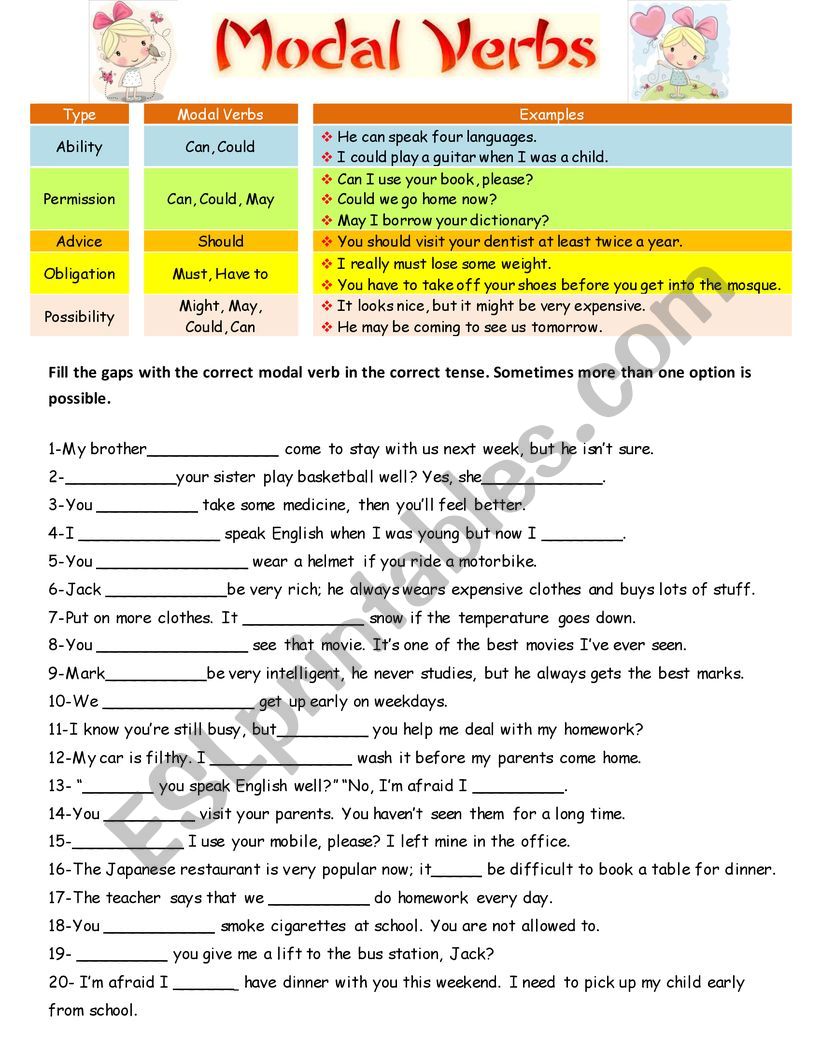 Modal Verbs worksheet