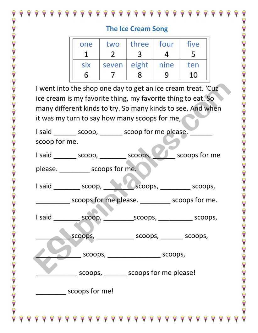 Ice Cream Shop 1-10 worksheet