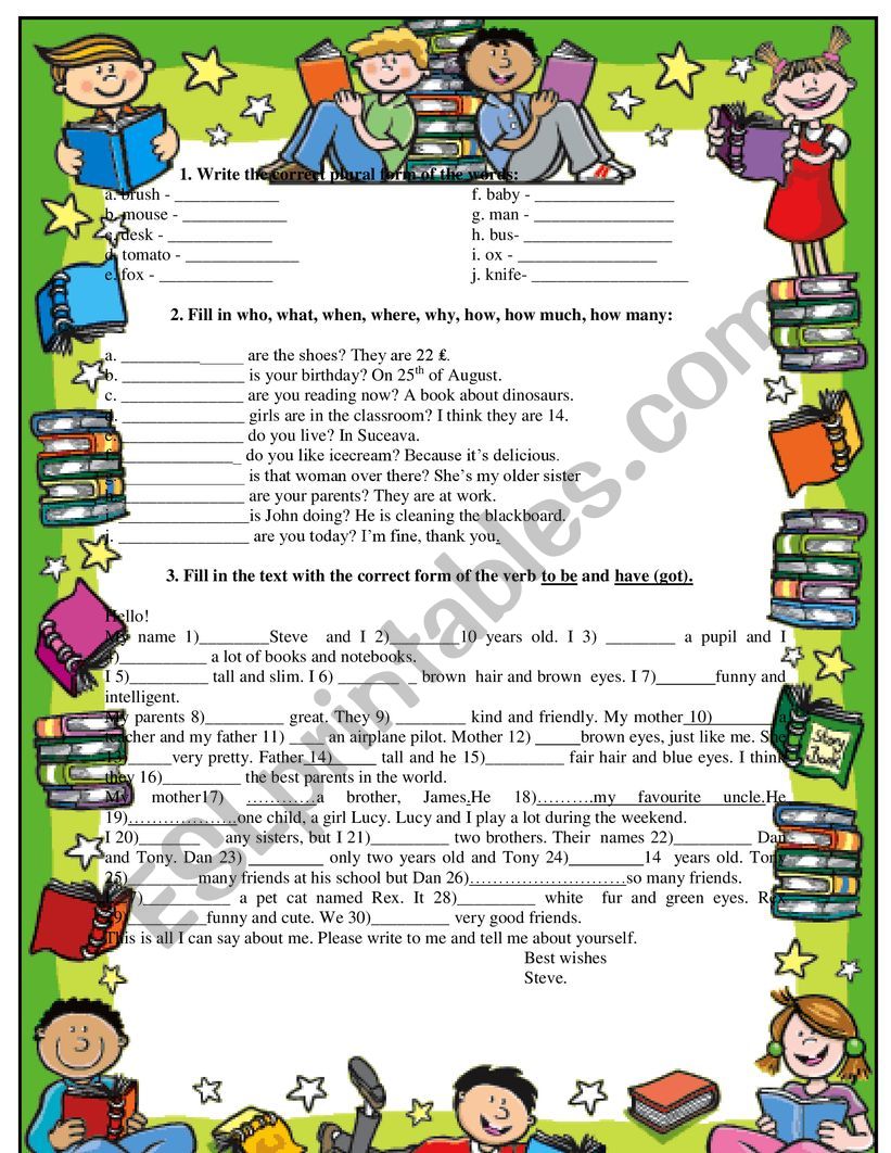 Initial test 5th grade worksheet