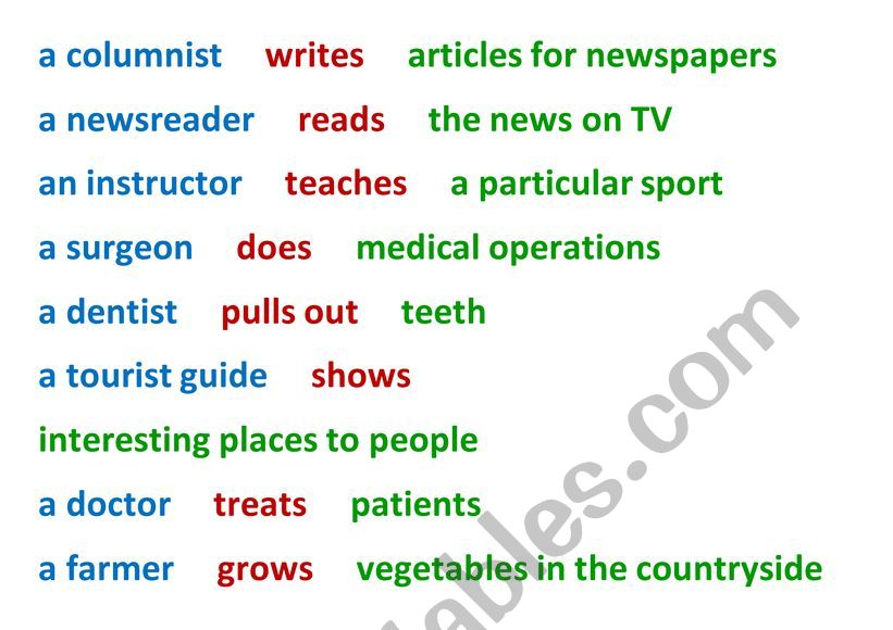 Colour coded sentences worksheet