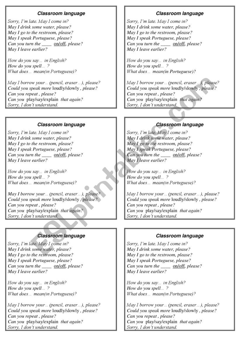 Classroom Language - Useful Phrases