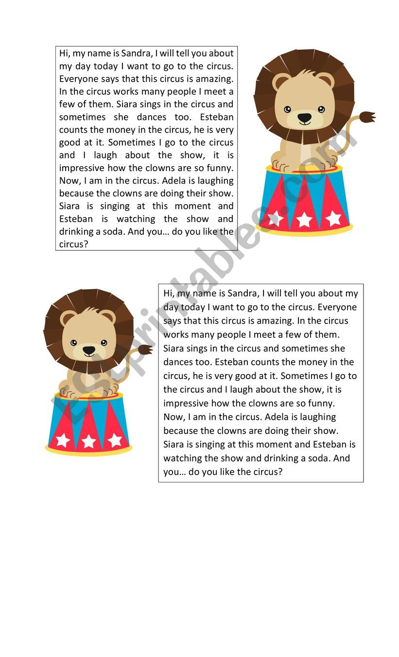 Story At the circus worksheet