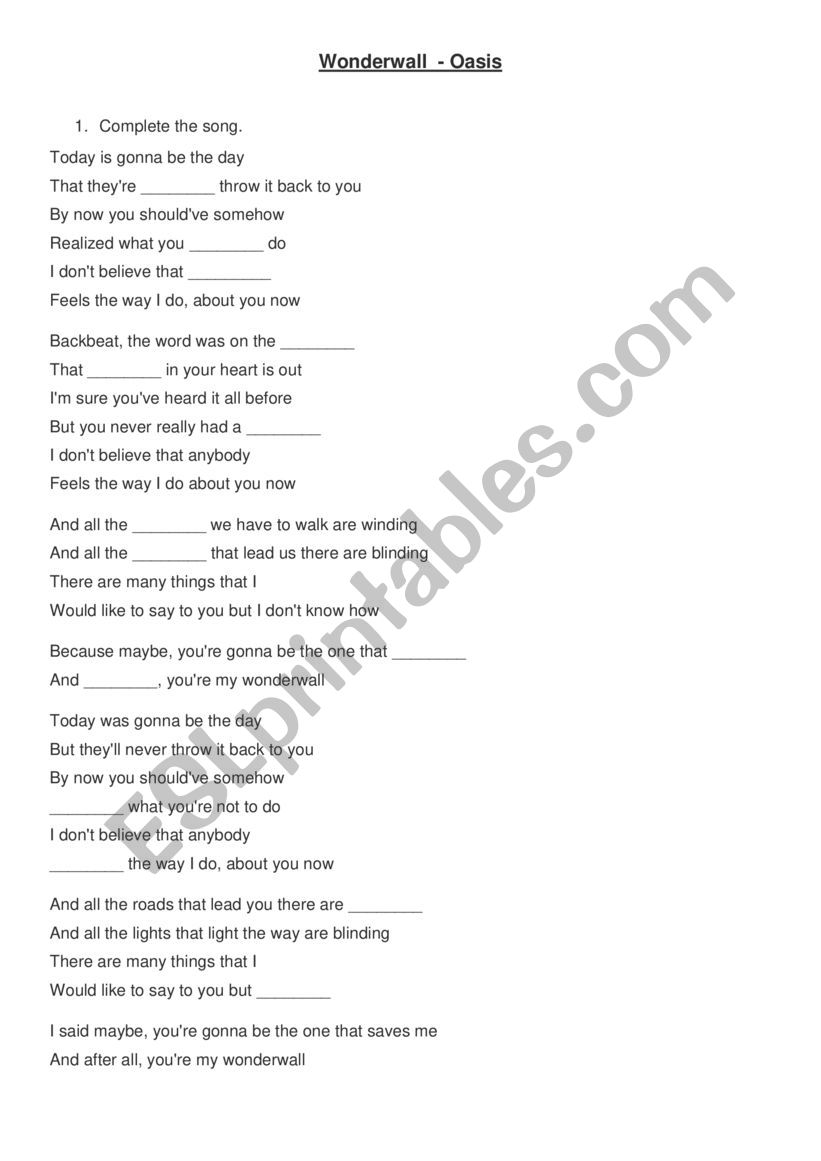 Oasis Wonderwall - Relative Clauses