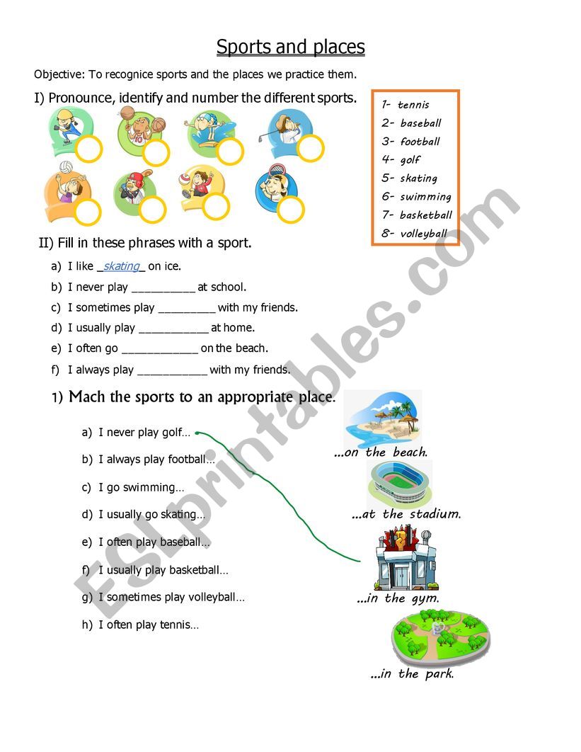 Sports and places worksheet