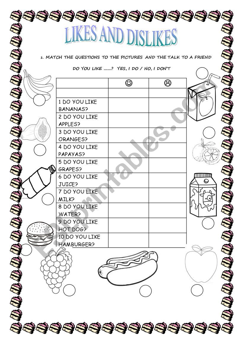 Likes and Deslikes worksheet