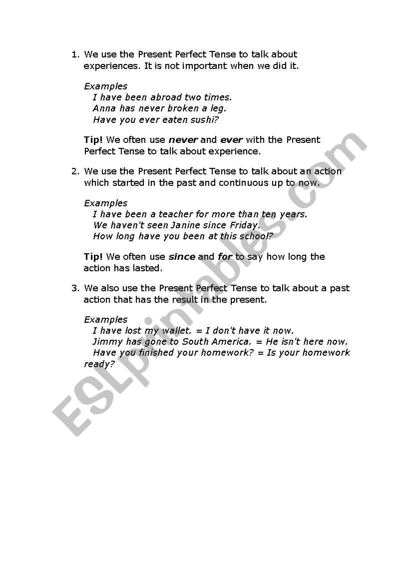 present perfect worksheet