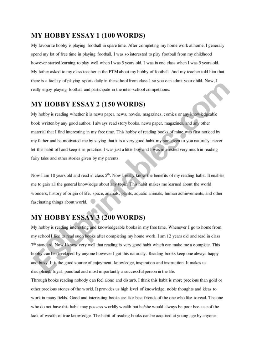 my hobby worksheet