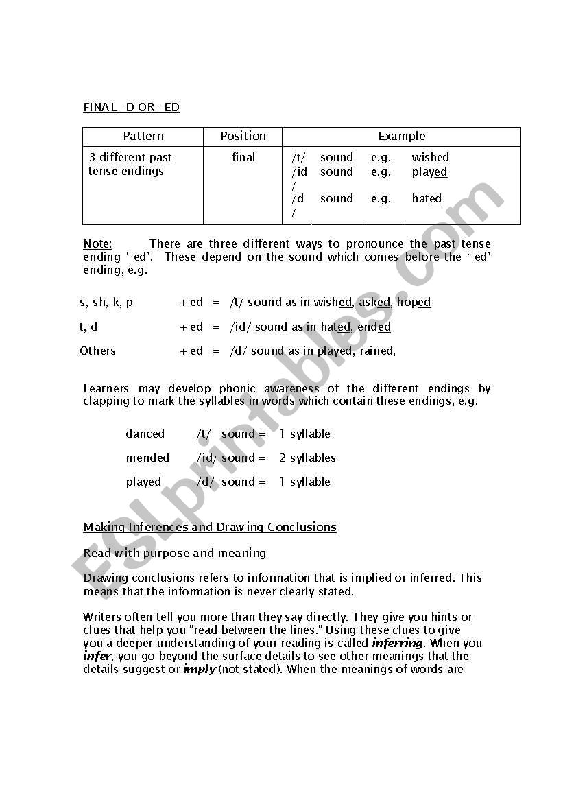 reading skills worksheet