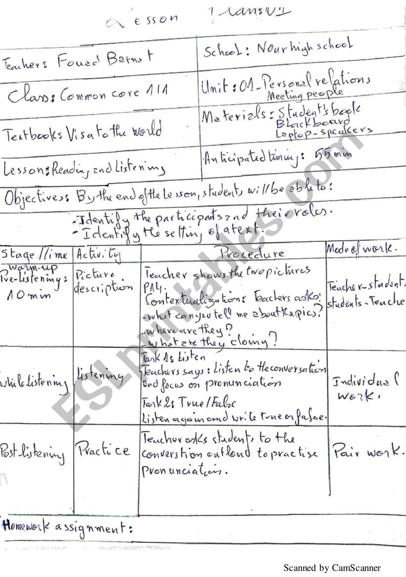 Lesson plan worksheet