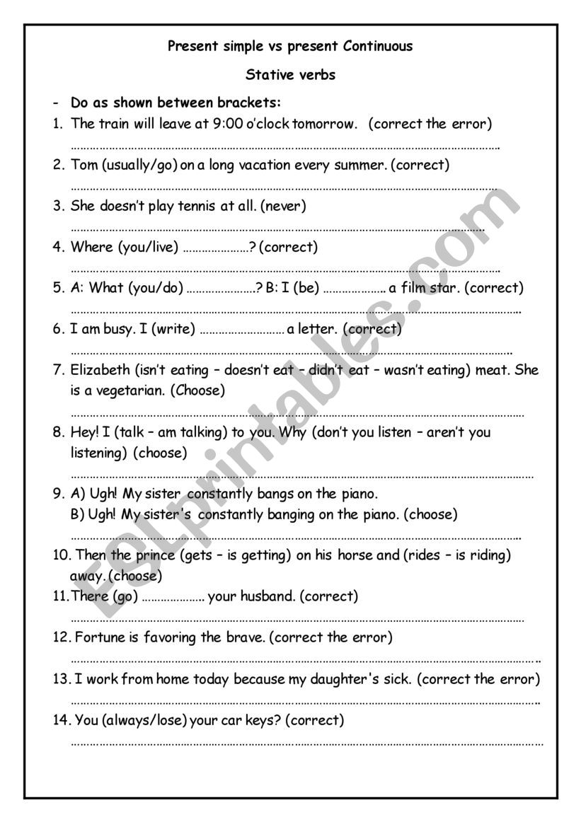 present simple vs present continuous + stative verbs