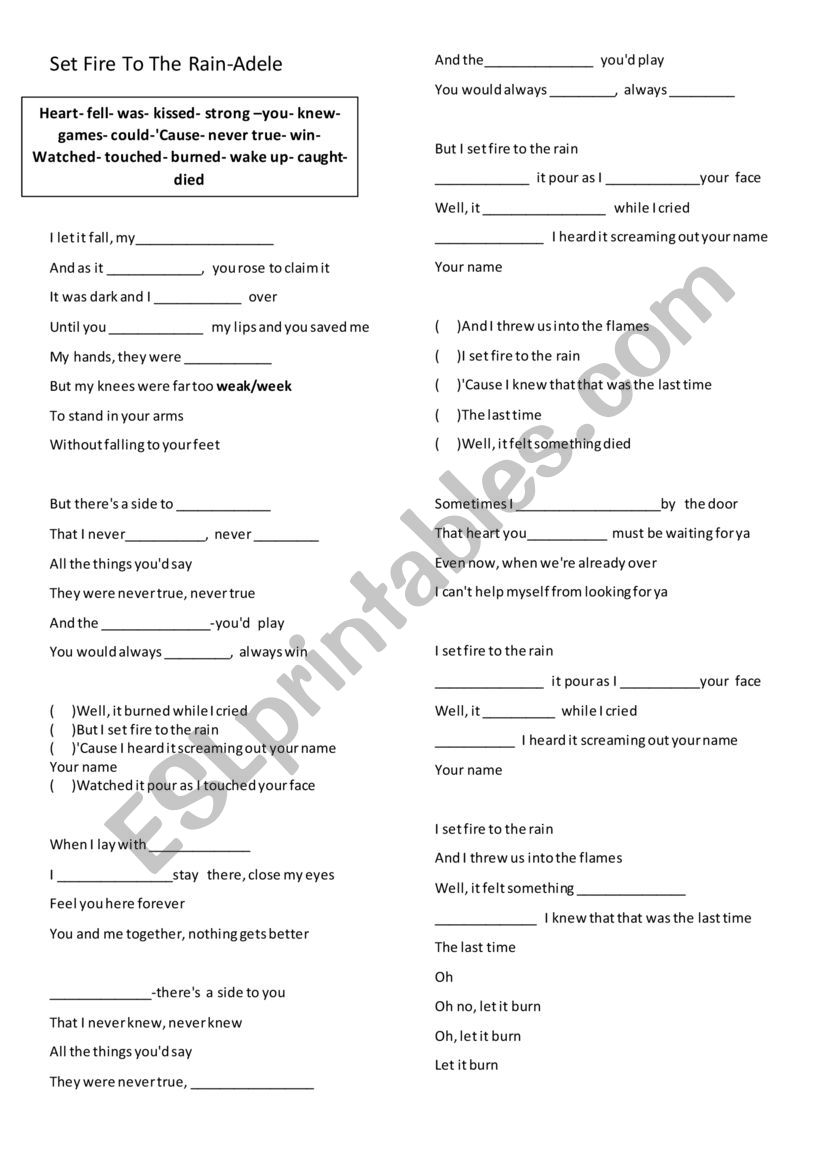 SONG  worksheet