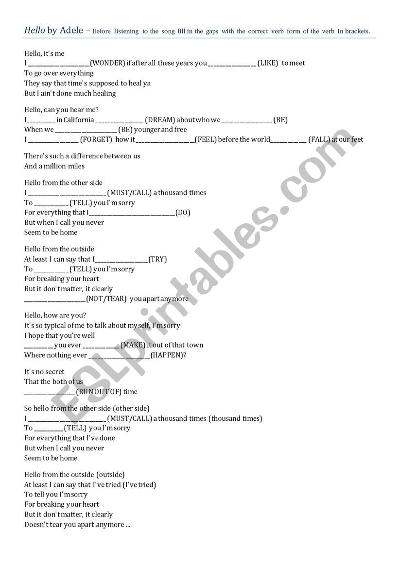 Hello Adele worksheet