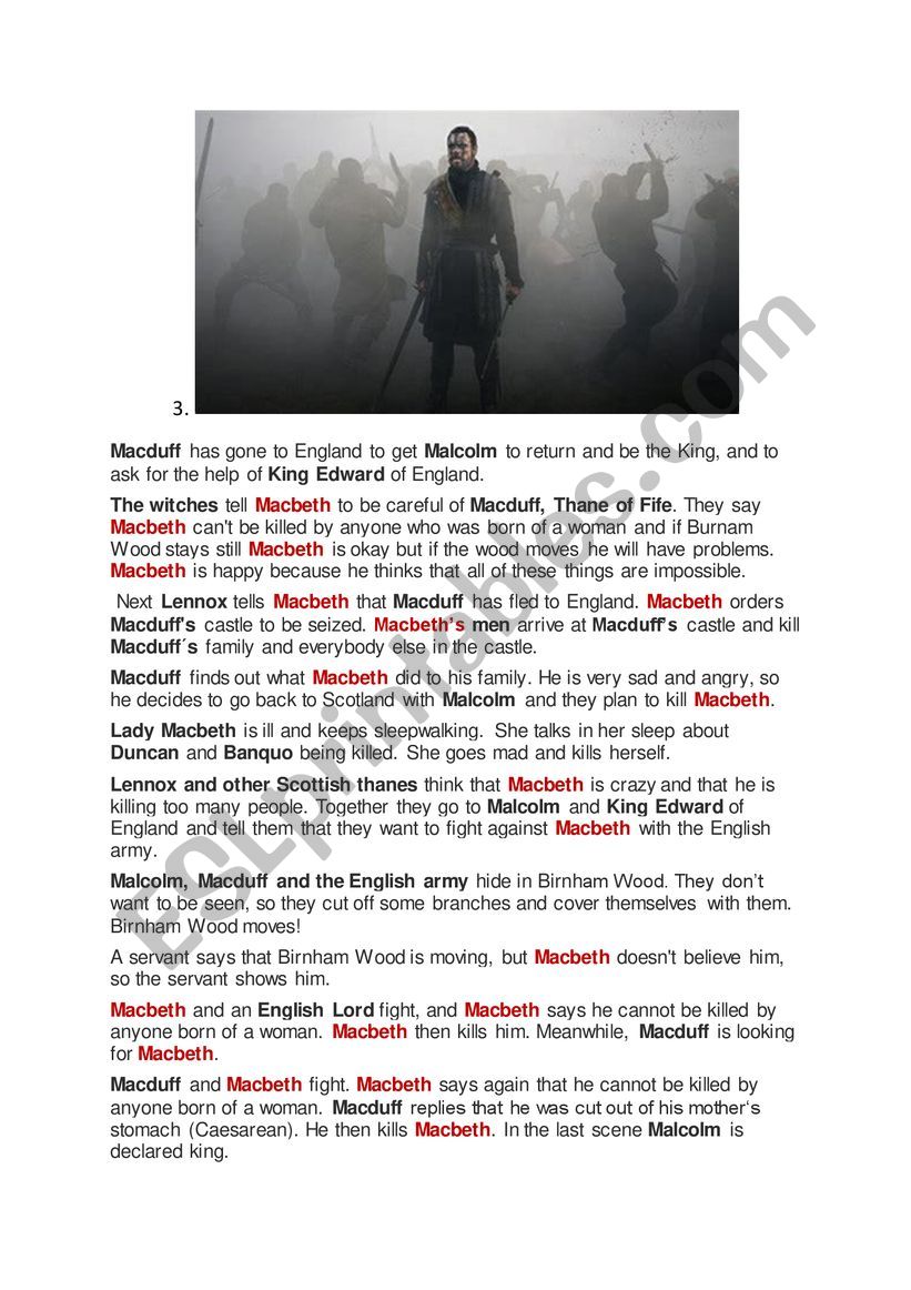 Macbeth Jigsaw reading 3 worksheet