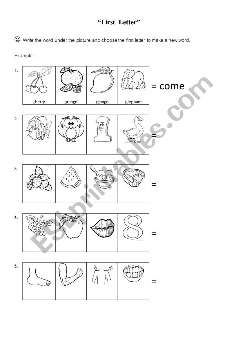 First letter worksheet