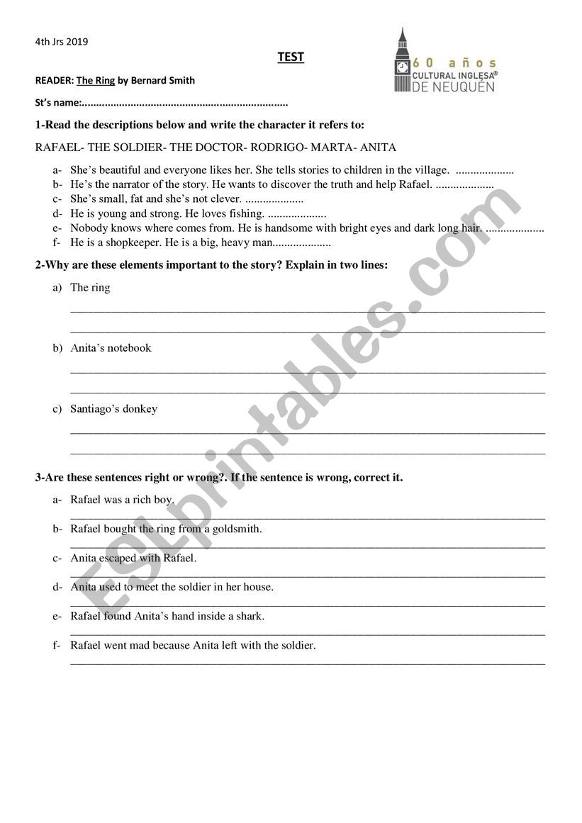 Reading Test: The Ring worksheet
