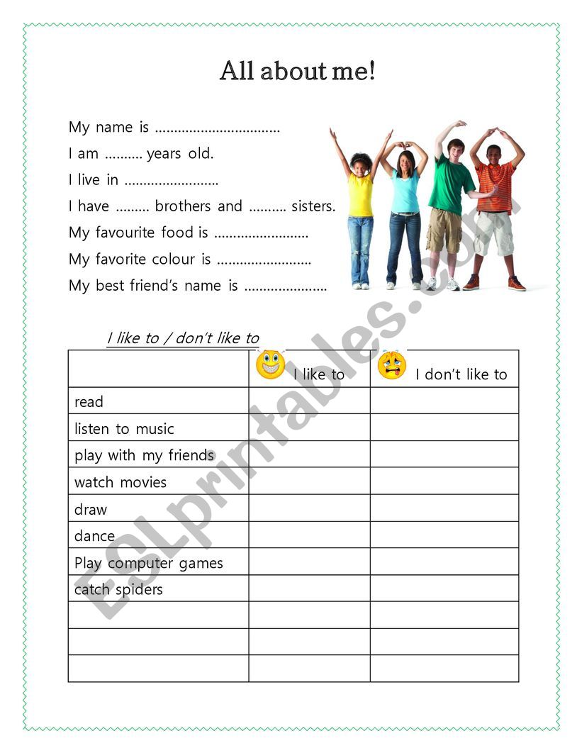 all about me worksheet
