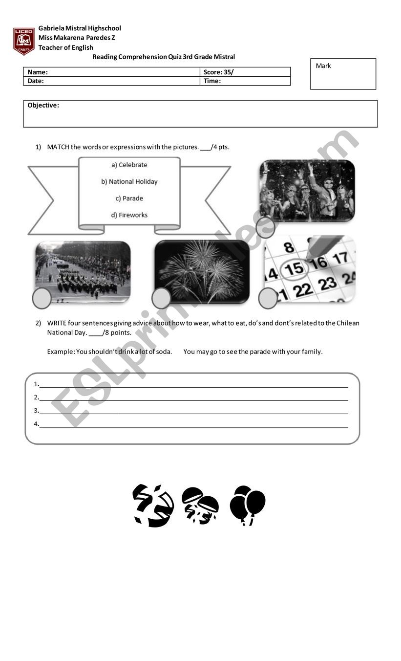 Celebrations worksheet