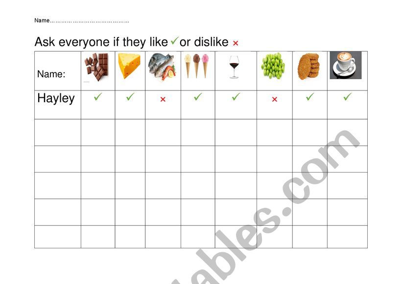 Beginner likes and dislikes worksheet