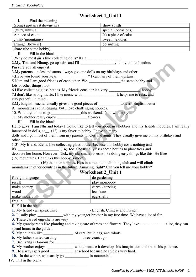 vocabulary worksheet