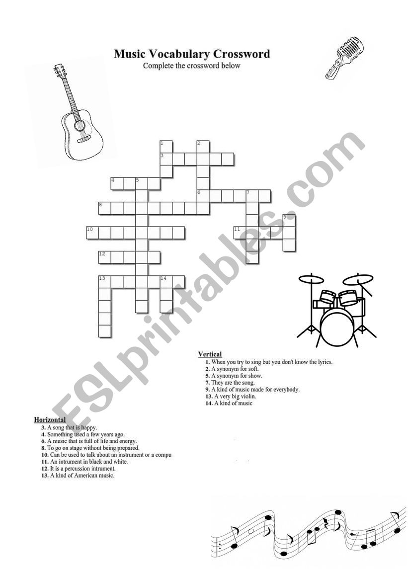 Music Vocabulary Crossword worksheet