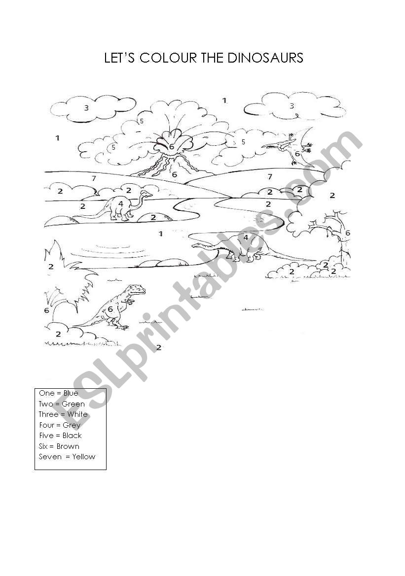let´s colour the dinosaurs worksheet