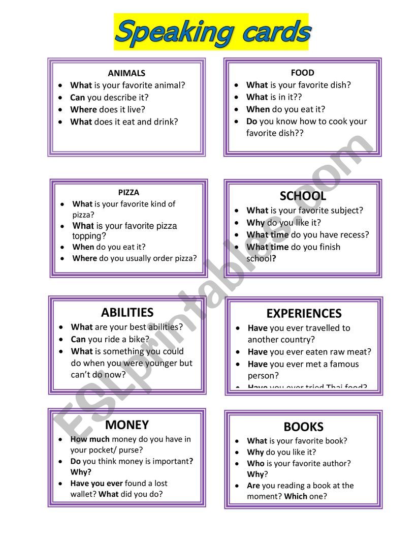 SPEAKING CARDS worksheet