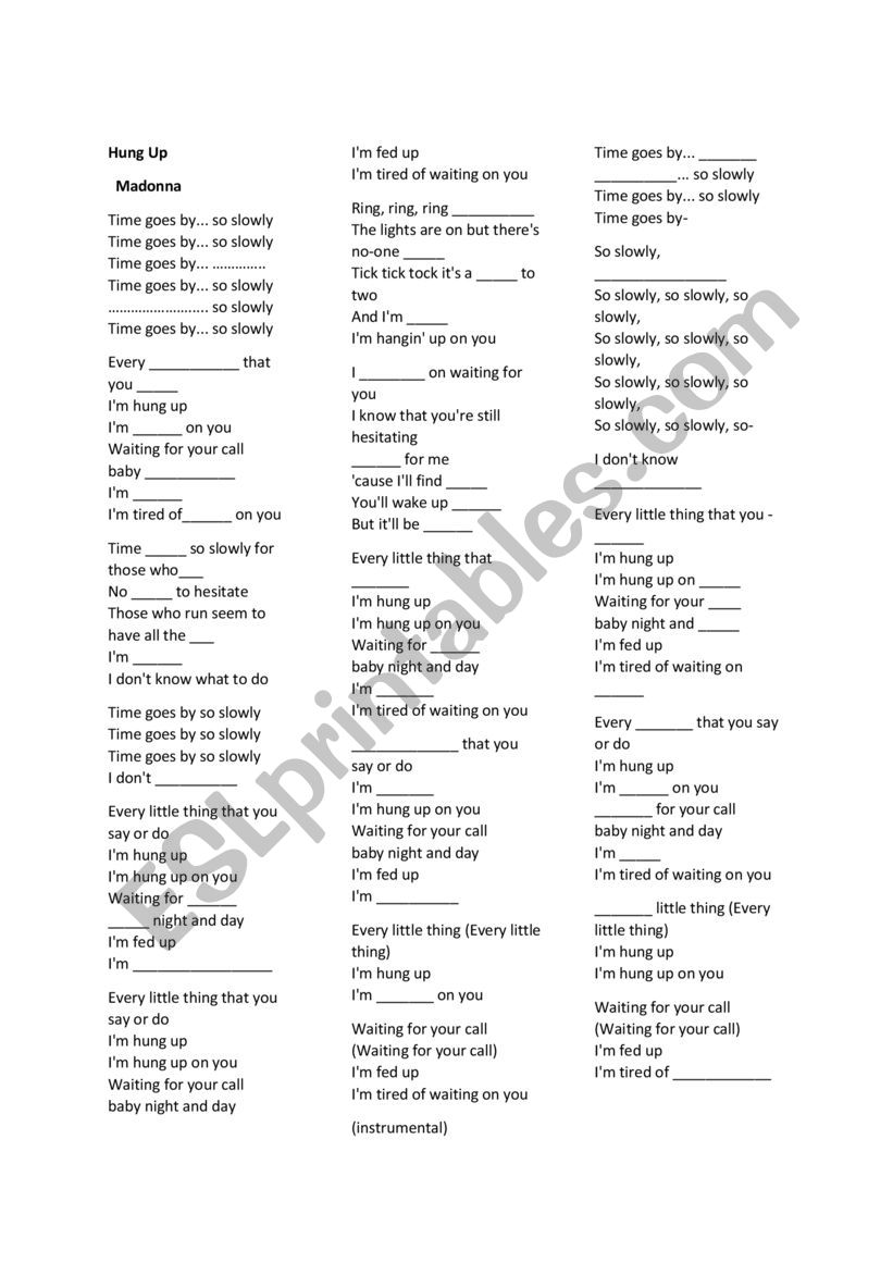Lyrics Completion & Creation  worksheet