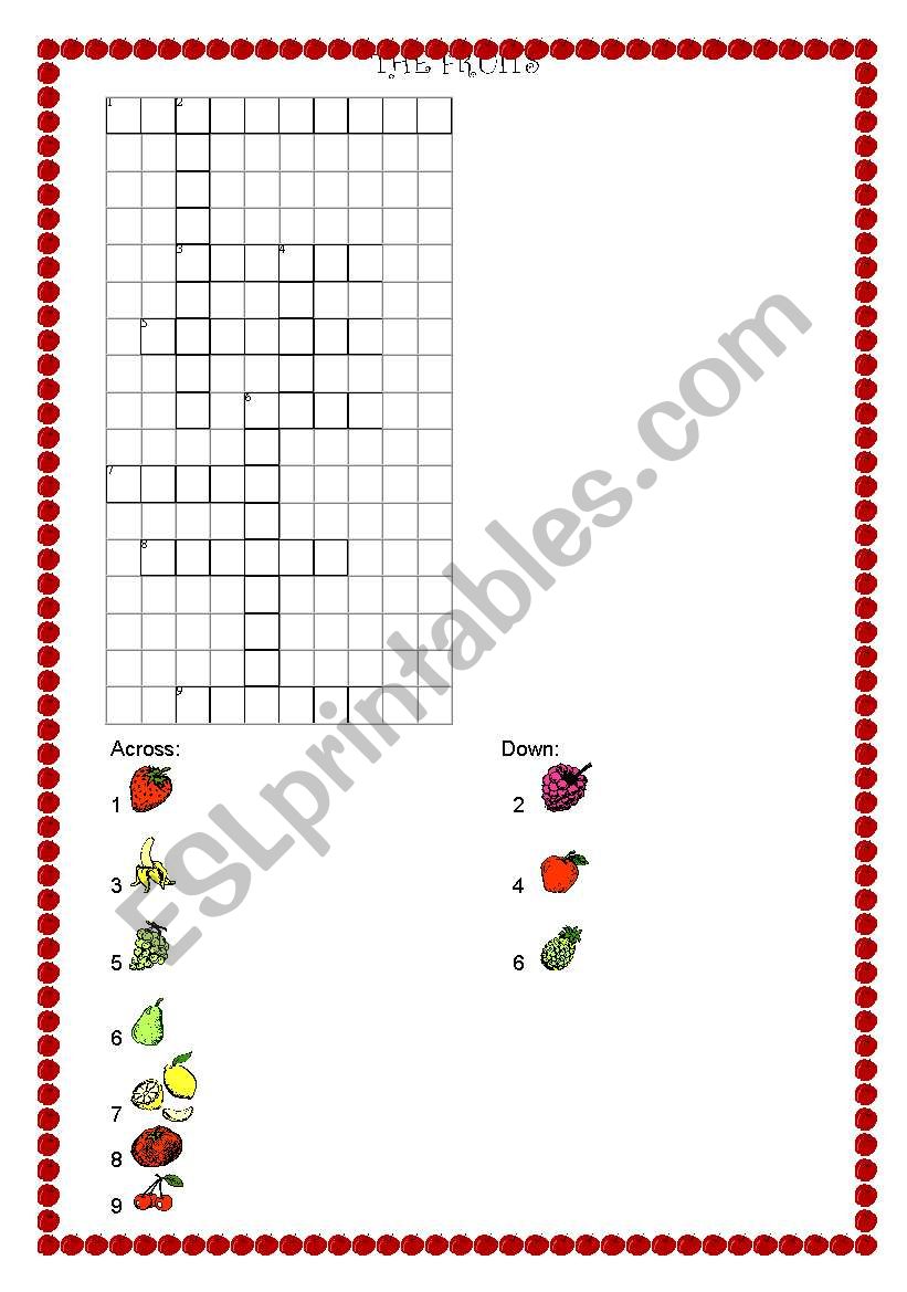 The fruits - crosswords !!!! worksheet