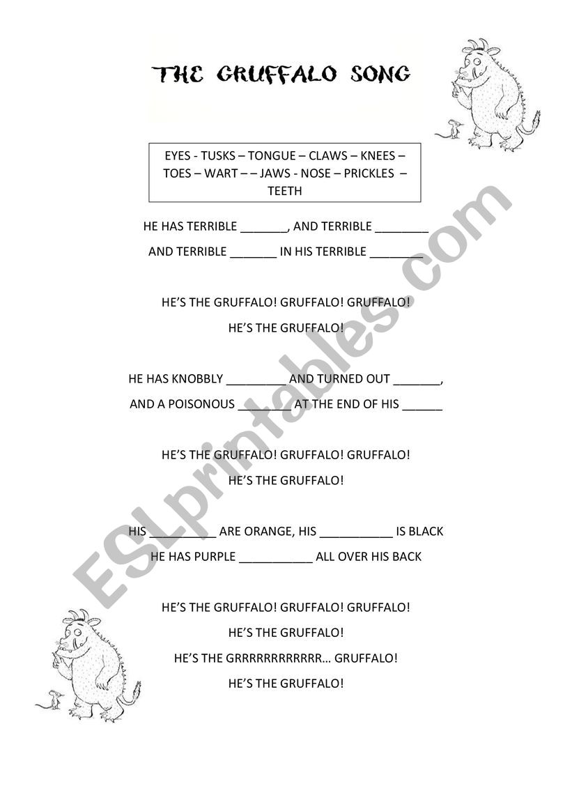 THE GRUFFALO SONG worksheet