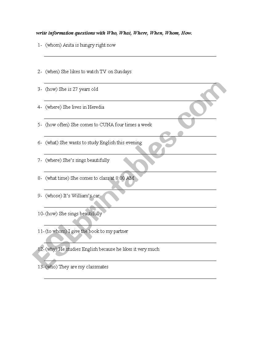 QUESTIONS WITH WH worksheet