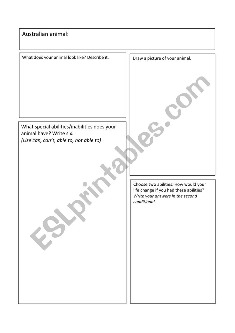 Australian animals ESL  worksheet