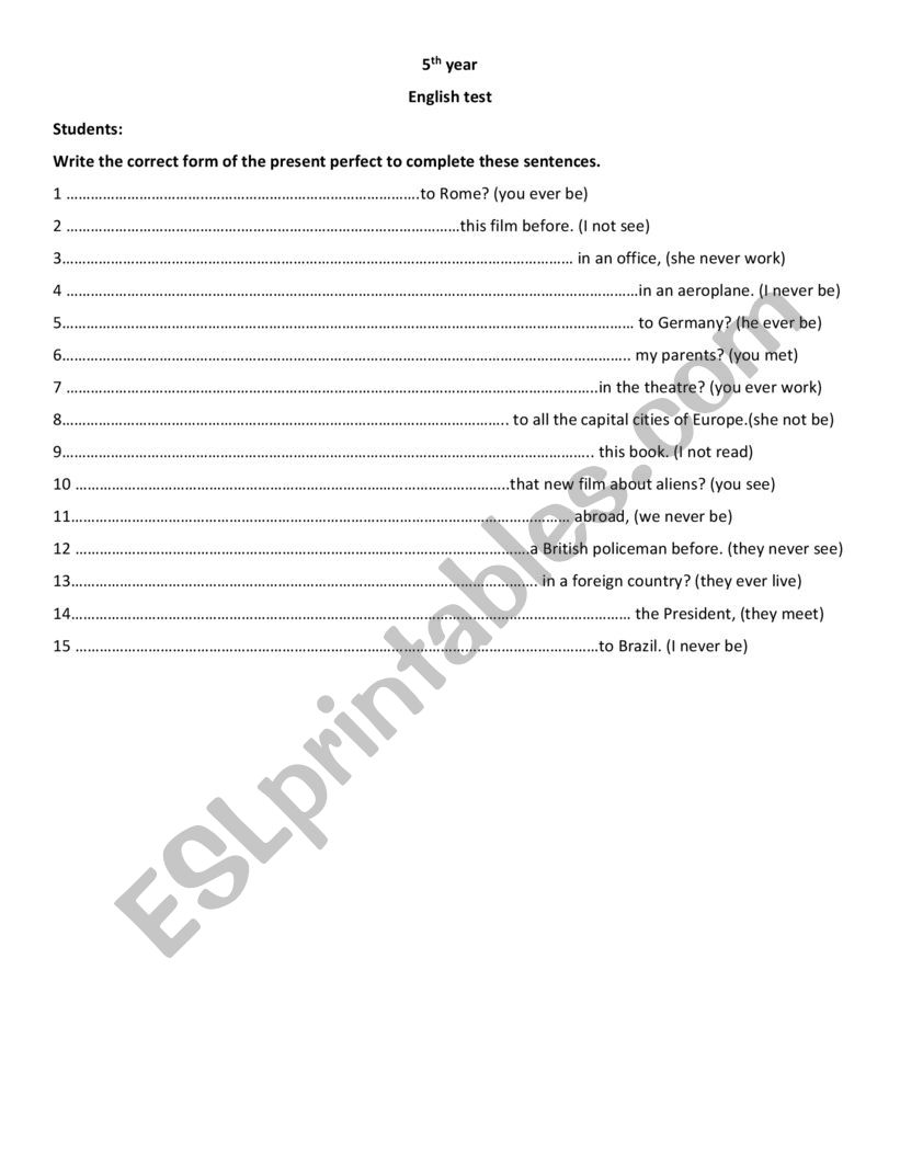 present perfect exercises worksheet