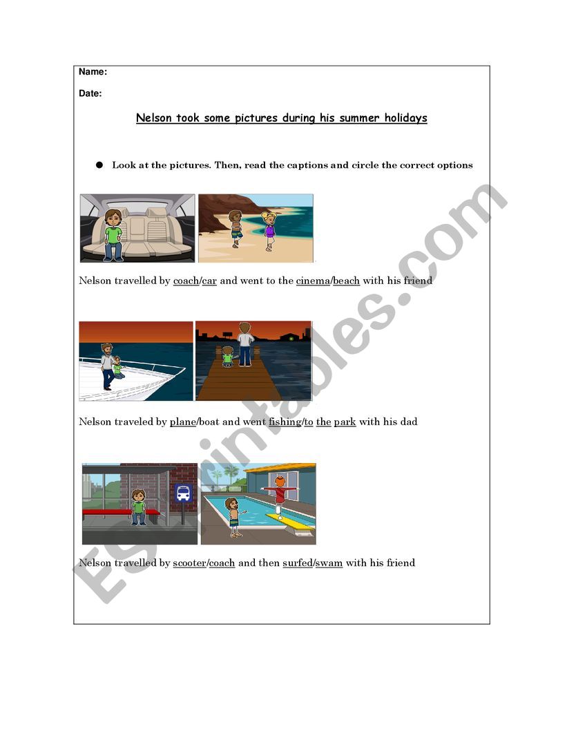 leisure activities/holiday places and transport 
