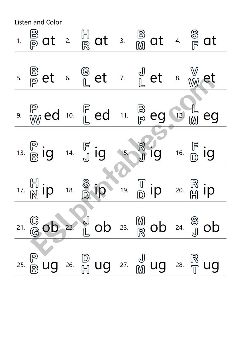 CVC Initial Sound  Listen and Color