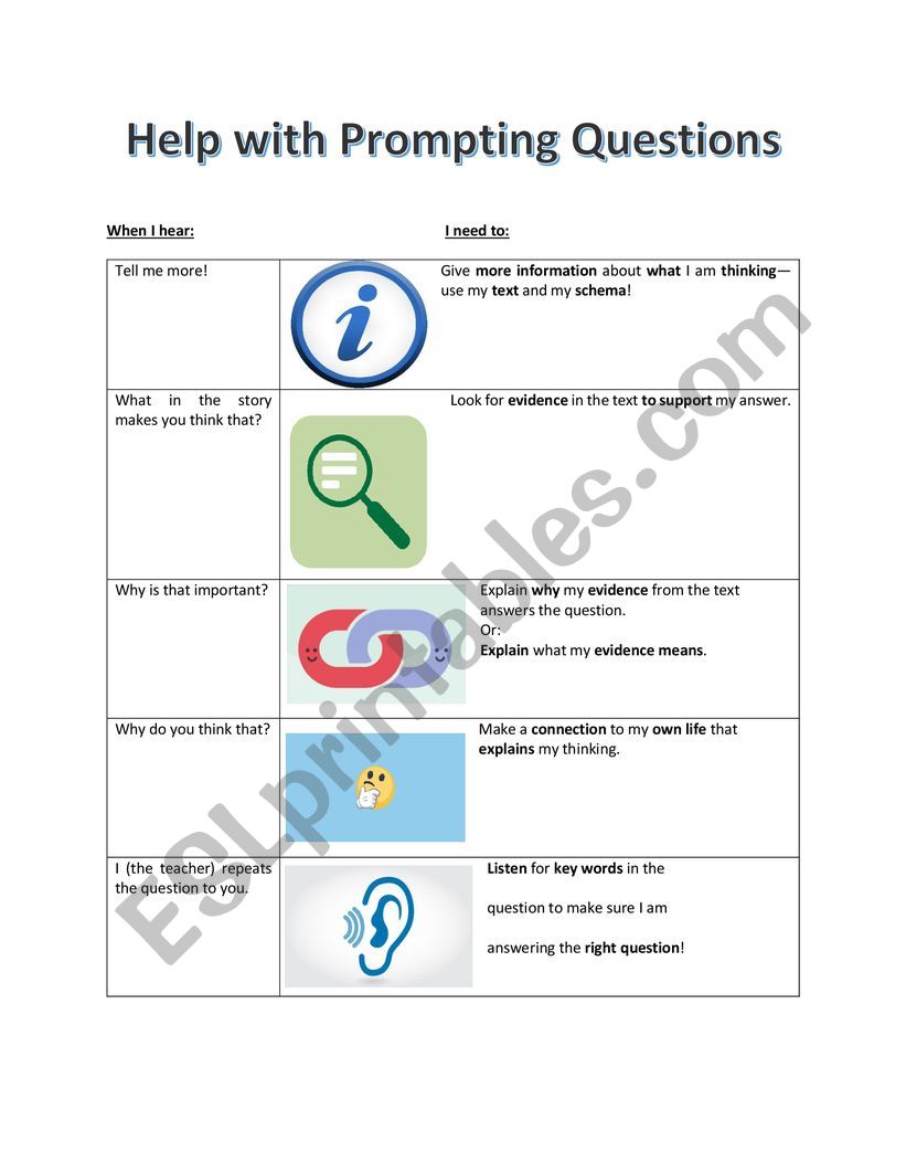 Help with Prompting Questions worksheet