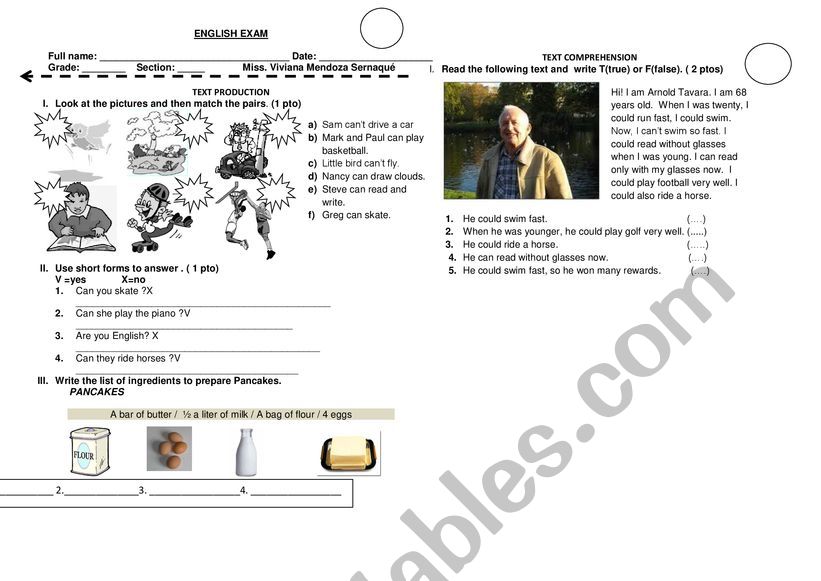 English test worksheet