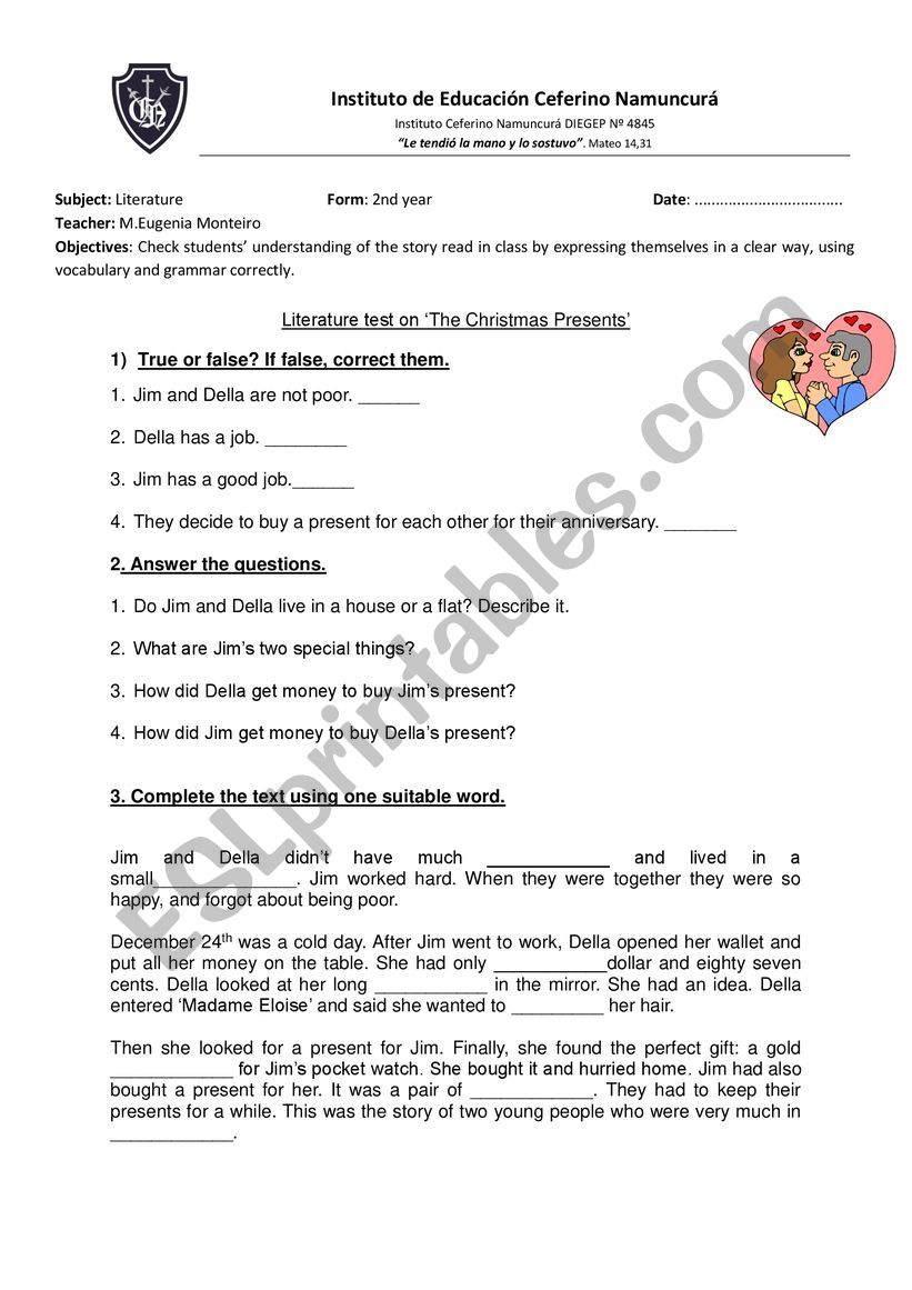 THE CHRISTMAS PRESENTS TEST worksheet