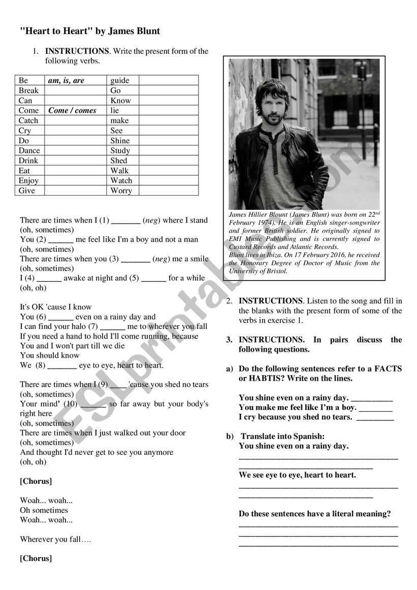 Heart to Heart worksheet song worksheet