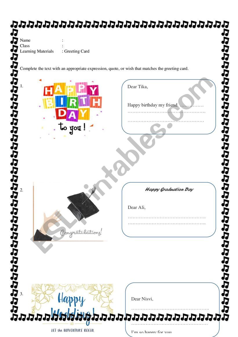 Greeting Cards worksheet