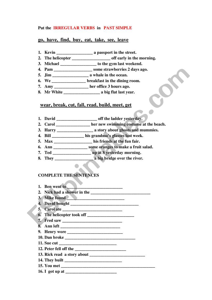 Past Simple Tense worksheet