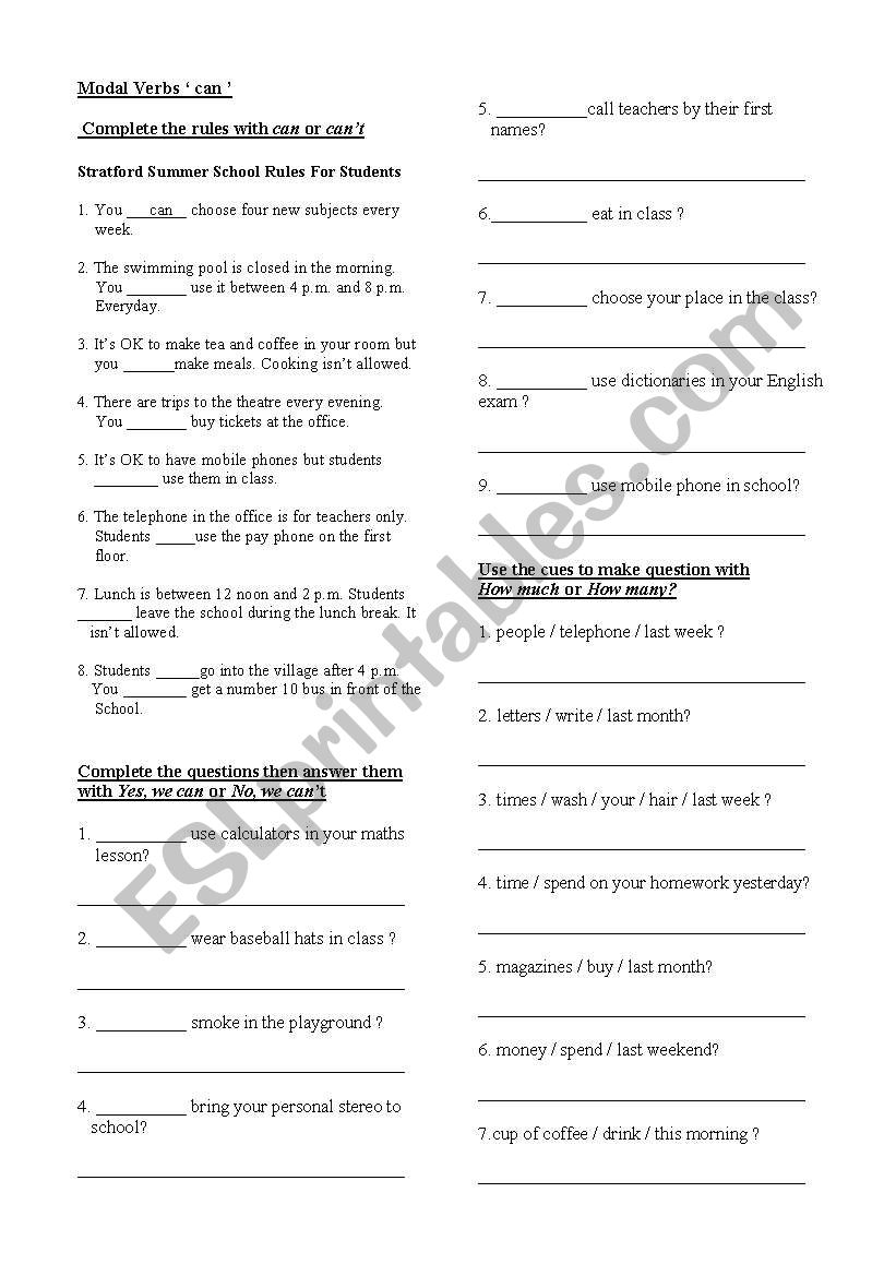 Modal verb  Can  worksheet