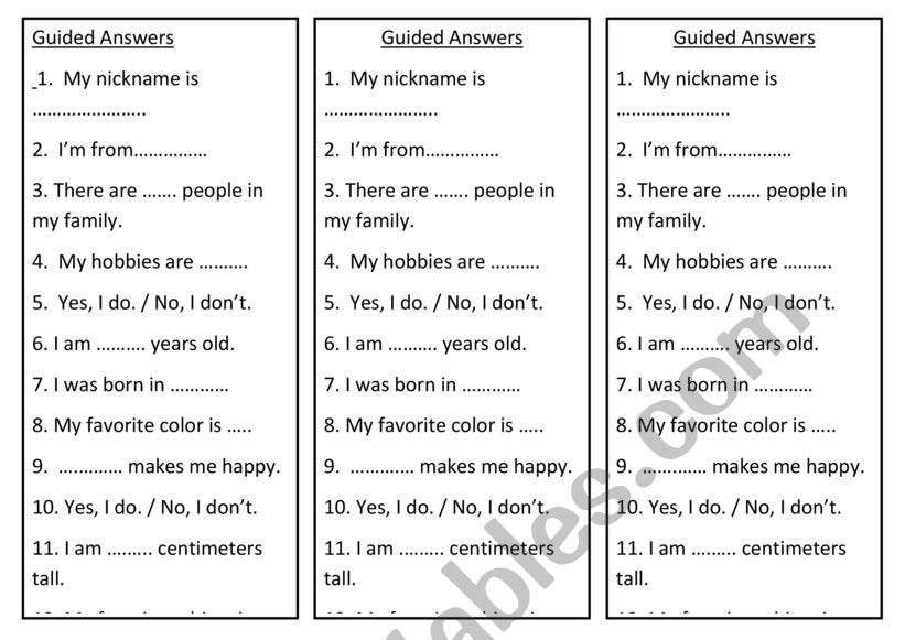 Get to know me worksheet