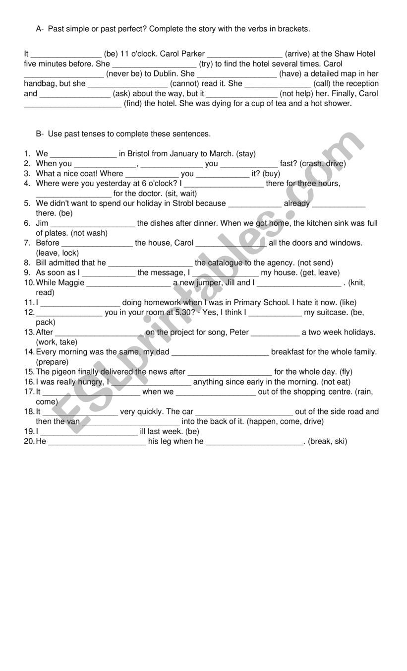 Past Tenses First Certificate worksheet