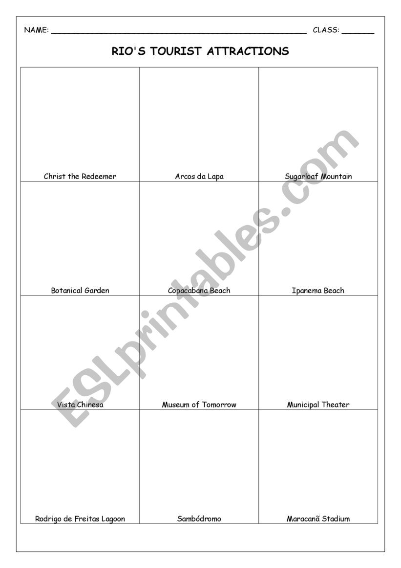 RIOS TOURIST ATTRACTIONS worksheet