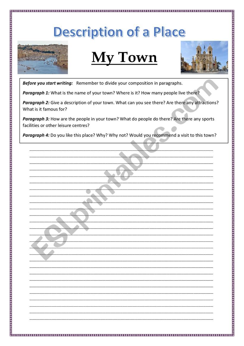 Description of a place worksheet