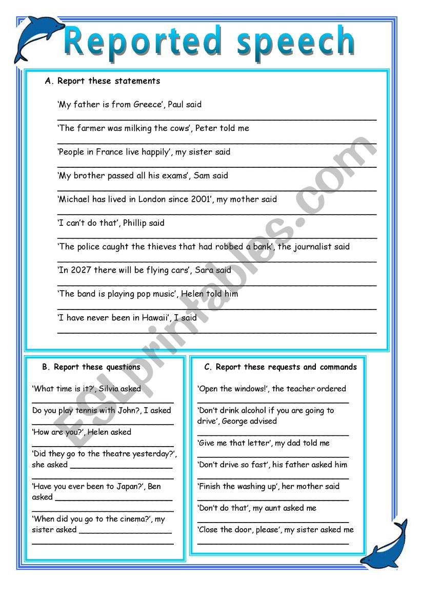 Reported Speech worksheet