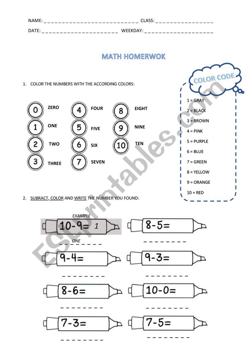 NUMBERS worksheet