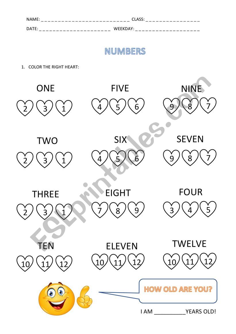Numbers 1-12  worksheet