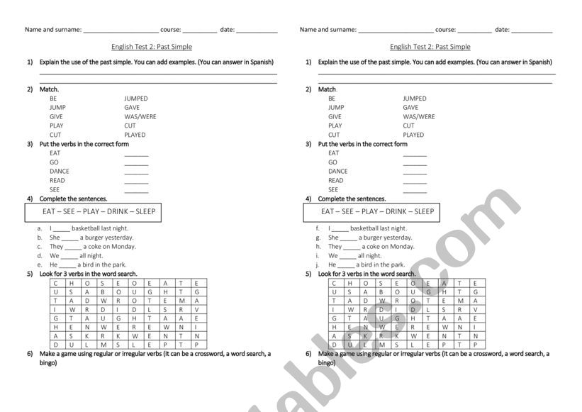 TEST PAST SIMPLE  worksheet